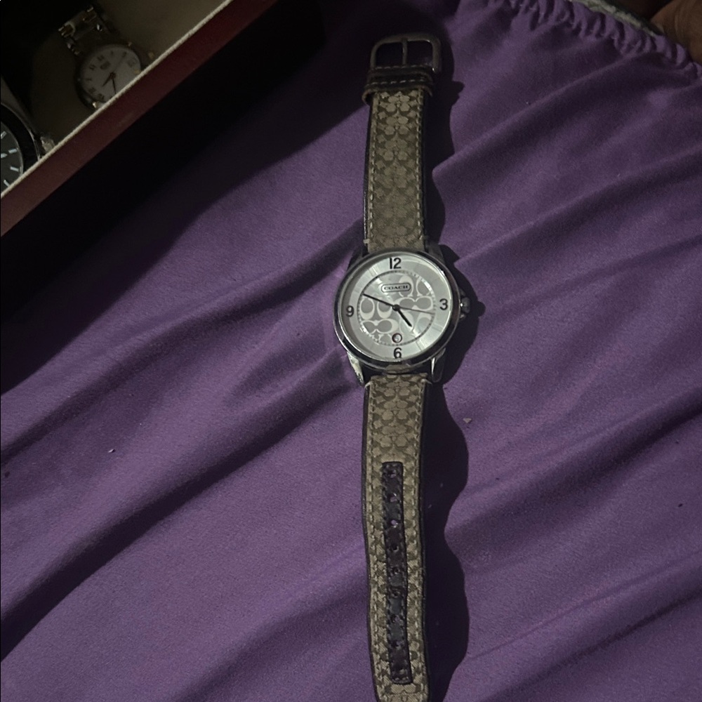 Coach Silver Dial With Brown Patterned Strap Watch - image 2